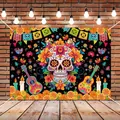 Vibrant Day of the Dead banner backdrop with sugar skull design for Mexican party decoration - Day of the Dead Style 13 / 150*100CM