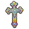 Colorful PVC cross fridge magnet with Be Kind design, Day of the Dead style motifs - Style 14 - Be kind