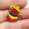 Handmade enamel Mexican chili charm with yellow sombrero for DIY earring jewelry making - Dark Red
