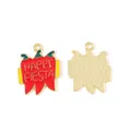 Red enamel chili pepper charm for DIY jewelry making, features 'Happy Fiesta' text. - Fiesta Chili Slogan (18辣椒)
