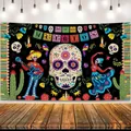 Banner festivo del Giorno dei Morti con teschi e scheletri messicani colorati per decorare - Stile 9 / 150x100cm
