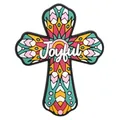 Colorful cross PVC fridge magnet with mandala pattern and 'Joyful' text for home decoration - Style 17 - Joyful