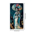 Detailed Mexican Day of the Dead door cover banner with skeleton lady, size 180x90cm - Style 7 (BJB) / 90x180cm