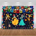 Sfondo festivo per il Giorno dei Morti messicano con scheletri e motivi floreali vivaci - Stile 11 / 150x100cm