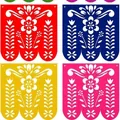 Lot de 4 bannières mexicaines Papel Picado en feutre pour décoration de fête Dia de Muertos - Style Carré Évidé D - Ensemble 4 Couleurs