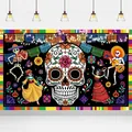 Bannière de fête colorée du Jour des Morts avec design de crâne en sucre mexicain - Style 1 / Bord Découpé à Chaud avec 4 Oeillets