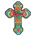 Colorful Mexican Day of the Dead cross magnet for fridge with pink Rejoice script - Style 18 - Rejoice