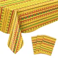 Detailed macro view of Mexican Fiesta party tablecloth with colorful geometric stripes - Carnival Tablecloth-Yellow / Yellow
