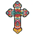 Colorful Mexican Day of the Dead cross PVC fridge magnet with Believe lettering. - Style 19 - Believe