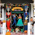 Ensemble de bannières Dia de Muertos avec squelettes mexicains pour décor de fête - Ensemble de Trois Pièces Jour des Morts / Bannière 180x90cm + Bannières 180x30cm / Noir Multicolore