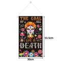 Detailed view of Day of the Dead wall banner showing dimensions of 30x53.5 cm for party decor - Skull Quote Style (Y-00677-1) / 1 Piece