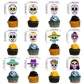 Dimensioni dettagliate per vari topper per cupcake a forma di teschio di zucchero - Topper per Cupcake del Giorno dei Morti (12 Pezzi/Confezione)