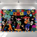 Vivace striscione Dia de los Muertos con scheletri danzanti per decorazioni di festa - Stile Giorno dei Morti 01 / 210*150CM