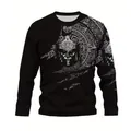 Dettaglio della stampa guerriero azteco 3D su una maglietta streetwear nera a maniche lunghe. - XXS / Tops / Maschera Azteca (CT14)