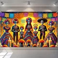 Colorful Mexican Day of the Dead banner featuring skeleton family for party - Skeleton Family Portrait Style (ja454)