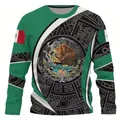 Detailansicht des mexikanischen Wappens und der Aztekenmuster auf einem Langarm-T-Shirt - XXS / Tops / Schwarzes Aztekisches Totem (CT17)