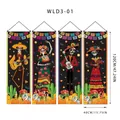 Lot de 4 bannières de porte Jour des Morts avec motifs de crânes, 120x40cm - Style Musicien et Danseur Squelette (WLD3-01) / Set de 4 pièces / Multicolore (300D Oxford)