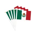 Lot de petits drapeaux mexicains à main avec tiges en plastique blanc et embouts dorés - Drapeau à main / 50 Pièces/Paquet (14x21cm)