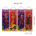 Ensemble de 4 bannières suspendues du Jour des Morts avec décorations de fête squelettes - Style Squelette Sombrero Mexicain (WLD3-03) / Set de 4 pièces / Multicolore (300D Oxford)