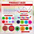 33-delige kleurrijke Mexicaanse feestdecoratieset met waaiers en slingers. - Multicolor Hangende Spiraal Decoratieset