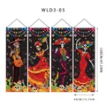 4-piece set Day of the Dead skeleton door banners for Mexican Halloween party decor - Black Background Colorful Skeleton Style (WLD3-05) / Four-Piece Set / Multicolor (100D Polyester)