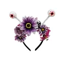 Halloween-Haarreif mit lila Sonnenblumen, Spitzen-Schädel und gruseligen Feder-Augäpfeln - Lila Rose Sonnenblume Stil (2#)
