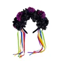 Cerchietto Halloween con fiori di tagete e nastri arcobaleno per festa del Giorno dei Morti. - Stile Nero e Viola (3#)