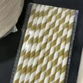 Disposable paper straws with gold and white spiral stripes for festive party themes - Straw