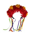 Vivace fascia festiva con fiori di calendula e lunghi nastri arcobaleno a cascata colorati - Stile Rosso e Arancione (2#)