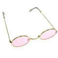 Retro Hippie-Brille mit goldenem Rahmen und rosa ovalen Gläsern für Kostümpartys - Sonnenbrille / Rosa Brille (PJ9114-2)