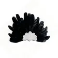 Macro detail of elegant black feather headband featuring a sparkling crystal fan motif - Black