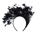 Elegant black feather headband for masquerade party and festive holiday events. - Black