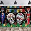 Colorful Día de Muertos party backdrop featuring Mexican skulls and a festive banner design - Day of the Dead Style 15 / 150*100CM