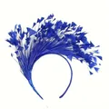 Elegant royal blue feather fascinator headband for carnival party masquerade event - Sapphire Blue