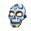 Close-up detail of the vibrant hand-painted patterns on this resin Mexican skull mask - Painted Style A Skull