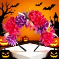 Serre-tête Halloween avec de grandes fleurs de souci artificielles roses et violettes - Violet Rose
