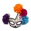 Mexikanische Tag der Toten Maske mit bunten Kunstblumen für Halloween Kostüme - Bemalter Tag Der Toten Stil (wlmj001)