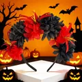 Détail du serre-tête d'Halloween avec des fleurs de souci artificielles rouges et noires - Souci Fleur Artificielle (FG226-3) / Noir Rouge