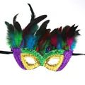 Bunte Faschingsmaske mit Federn und glitzernden Pailletten für Karneval Party Deko - Maske Stil C-1