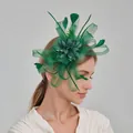 Elegant green mesh feather fascinator headpiece for weddings and formal parties. - Headband Fascinator / Green