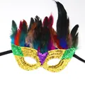 Masque de carnaval pour mascarade avec plumes colorées et paillettes dorées - Masque Style A-2 / Doré