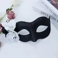 Black glittery half-face mask with elegant black and white floral accents for parties - Glitter Pointed Mask / Black