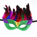 Masque de carnaval vibrant à paillettes avec plumes colorées pour les fêtes masquées - Masque Style A-3 / Patchwork Vert