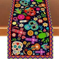 Colorful Day of the Dead table runner with Mexican sugar skull and guitar patterns - Style 2 (100D Polyester) / 30x180cm