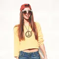 Set di collana e orecchini hippie segno della pace per festa in maschera Halloween - Stile a Gancio / Orecchini a Gancio Segno della Pace Bronzo (PJ9297-2)