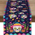 Day of the Dead table runner with colorful Mexican sugar skull and guitar patterns. - Style 4 (100D Polyester) / 30x180cm