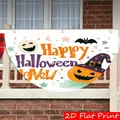 Bandiera a semicerchio di Halloween con stampa piatta 2D per decorazioni esterne in giardino - Stile Happy Halloween Zucca e Pipistrello (Stile 2) / 60x120cm