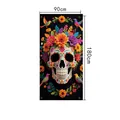 Cubierta de puerta Día de los Muertos con calavera de azúcar y cempasúchil, 90x180cm - 90*180cm / Estilo de Calavera de Azúcar