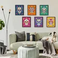 Lot de six décorations murales en bois Jour des Morts avec têtes de mort fleuries - 20*16*0.5cm / Style A Lot de 6