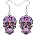 Boucles d'oreilles pendantes en acrylique tête de mort violette pour cadeaux d'Halloween - Style 7